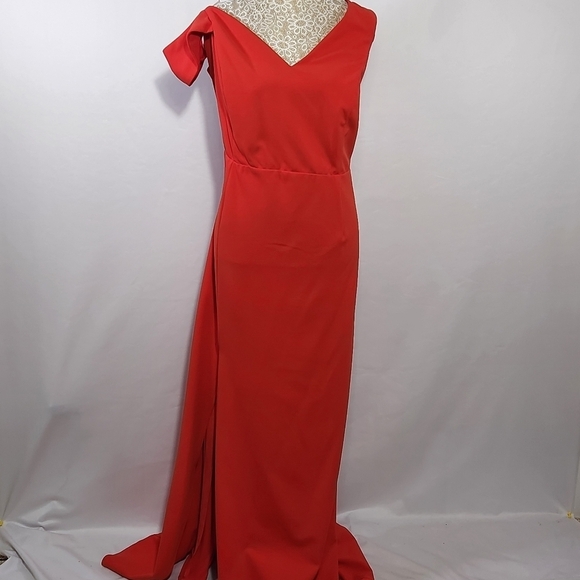 ABS Allen Schwartz Dresses & Skirts - ABS Allen Schwartz Dress Gown Evening Red Deep V-Neck Knit Sleeveless Plus 24